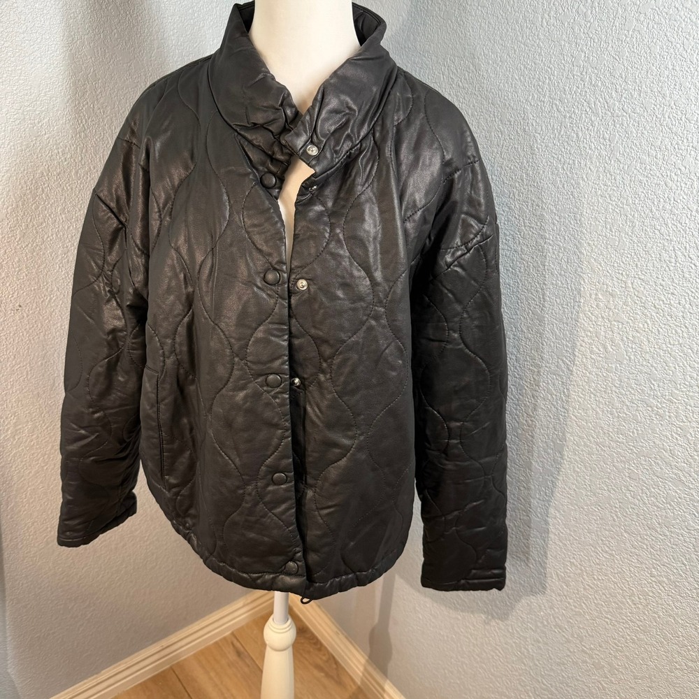 Marc New York Quilted Faux Leather Jacket Black Size L Snap Front Collar